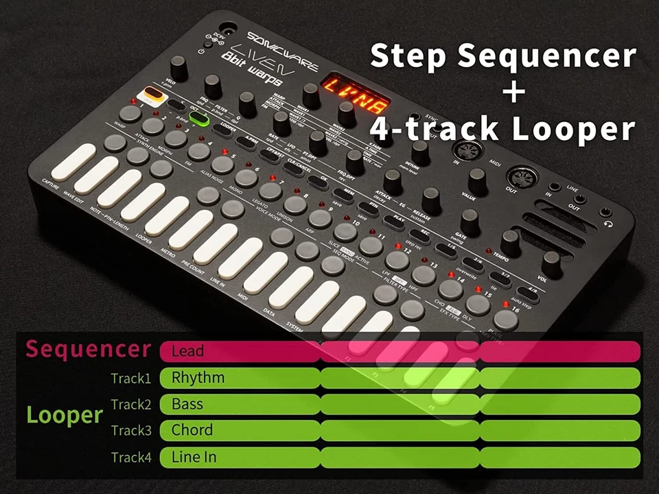 SONICWARE LIVEN 8bit warps [8bit synthesizer groovebox] step sequencer + 4-track - Image 4 of 4