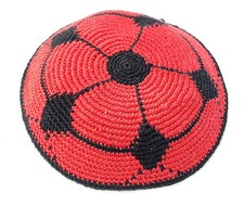 Handmade Knitted Kippah Yarmulke Red Soccer Football Jewish Kippah Made in Israe
