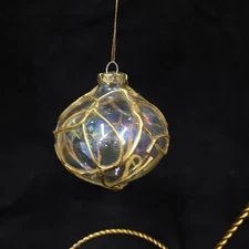 Bombay Company (?) Large Iridescent Glass Christmas Ornament, 4 Inches, Gold