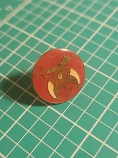 Vtg Freemason Masonic Shriner Red Logo Crescent Scimitar Gold Tone Lapel Pin