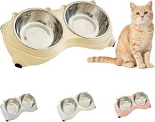 Double Cat Dog Bowls Stainless Steel Food Water Feeder Elevated Inclined