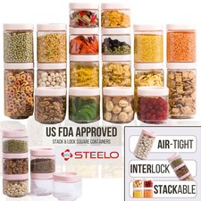 6x BPA Free Round Food Storage Containers Clear Plastic Jars + Stack Lock Lid