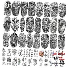 Pirate Temporary Tattoos - 84 Sheets - Fake Tattoos - 24 Large Half Arm Black