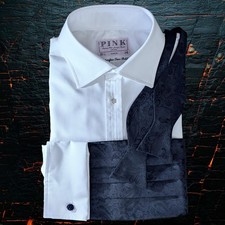 Thomas Pink Evening Shirt 16.5 Marcella Bib French Cuffs Bow Tie Cummerbund Set