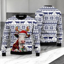 Funny Christmas Cow Ugly Sweater,Cute Farm Cow Festive Xmas Holiday Top