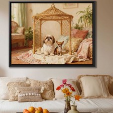 Vintage Shih Tzu Chihuahua Oil Painting Canvas Print Wall Art for Pet Lovers
