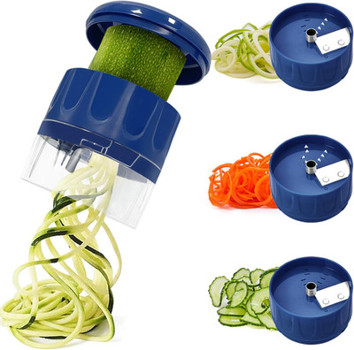 3 in 1 Vegetable Spiralizer Zoodle Maker Stainless Steel Blade Blue