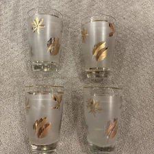 4 Vintage Barware Mid-Century Modern Libbey Golden Foliage Juice Glass 60s