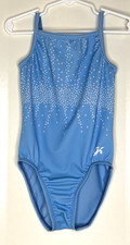 GK Stars CM Gymnastics Dance Leotard Child Medium M Blue White Print Nylon Tank