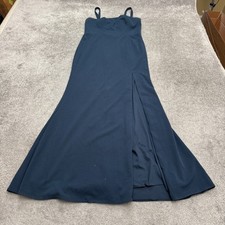 Azazie Bridesmaid Formal High Slit Maxi Dress Womens A14 Navy Blue Prom Wedding