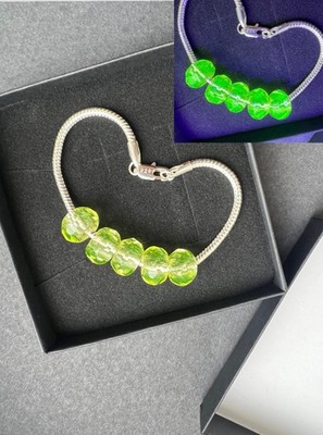 925 Silber Armband ''Schlange'' mit 5 Uranglas Bettelperlen (Tschechisches Glas)