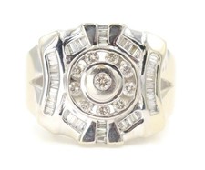 Men's Unique 14KT White Gold 1.25 ctw Round Baguette Diamond Statement Ring 13g