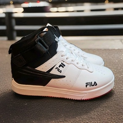 Fila Vulc 13 Tech Big Kids Sneakers Black White High Top Shoes Size 5 Youth New
