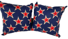 SET OF 2 Red Star On Blue 16 Inch Square Pillow 16x16 Indoor Outdoor No Tags