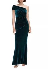Eliza J Women's One Shoulder Solid Velvet Gown Size 2 In Hunter Green *EUC*