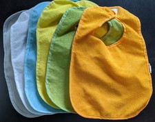 Set of 6 Terry Cloth Baby Bibs Waterproof Backing Hook Loop Multicolor Toddler