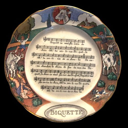 Sarreguemines 4 Delightful Faience Plates w/Music & Lyrics of French Songs - Picture 11 of 11