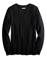 Women's Croft  Barrow  Classic V-Neck Cable Sweater Cardigan Black Large