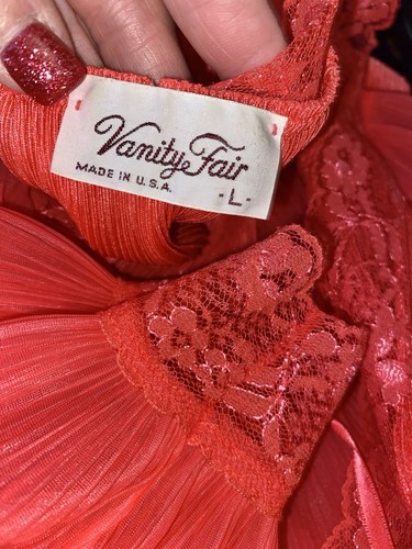 VTG RARE L XL 1X + CORAL Vanity Fair POET'S Babydoll PLEATED Chiffon Nightgown - Picture 10 of 10