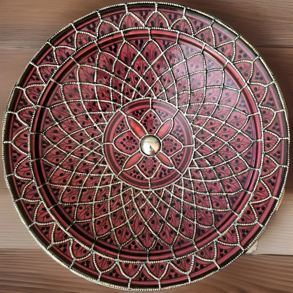 Moroccan Red Peacock Huge Serving Dish Bowl Display Wall, Table Centerpiece 17x4 - Image 2 of 4