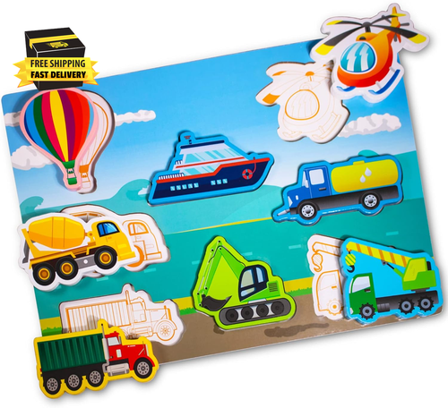 Wooden Peg Puzzle for Toddlers 1-3 Year Old,Funsland Puzzles Gifts Colorful Toys