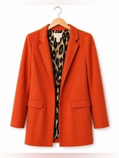 Chico  s Orange Blazer Leopard Lining Tailored Jacket Chic Statement Classic