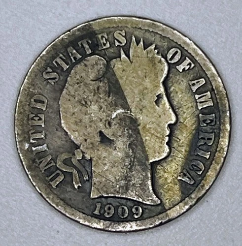 1909 Barber Dime 90% Silver Philadelphia Mint Liberty Head USA Coin