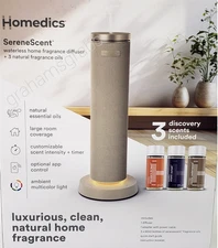 HOMEDICS SERENESCENT WATERLESS HOME FRAGRANCE DIFFUSER + 3 NATURAL OILS SET NEW