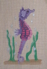 HAND PAINTED NEEDLEPOINT CANVAS-PRETTY PURPLE SEA HORSE" 18CT -JRM