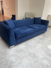 Blue Two Seater Velvet Sofa, Chrome Legs