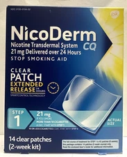 NicoDerm CQ Nicotine Stop Smoking Aid, Step 1 , 14 Clear Patches , Exp:07/26+