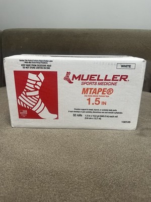 Athletic Tape 1.5 Inches x 15 Yards. 32 Rolls White Full Sealed Case (Mueller)