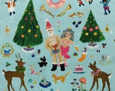 Dear Stella MISTLETOE MISCHIEF Christmas on Blue Fabric BTY  36" x 44"