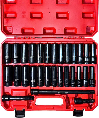 1/2'' Drive Impact Socket Set,29-Pieces Metric (10-24Mm) and SAE (3/8 to 1 Inch)