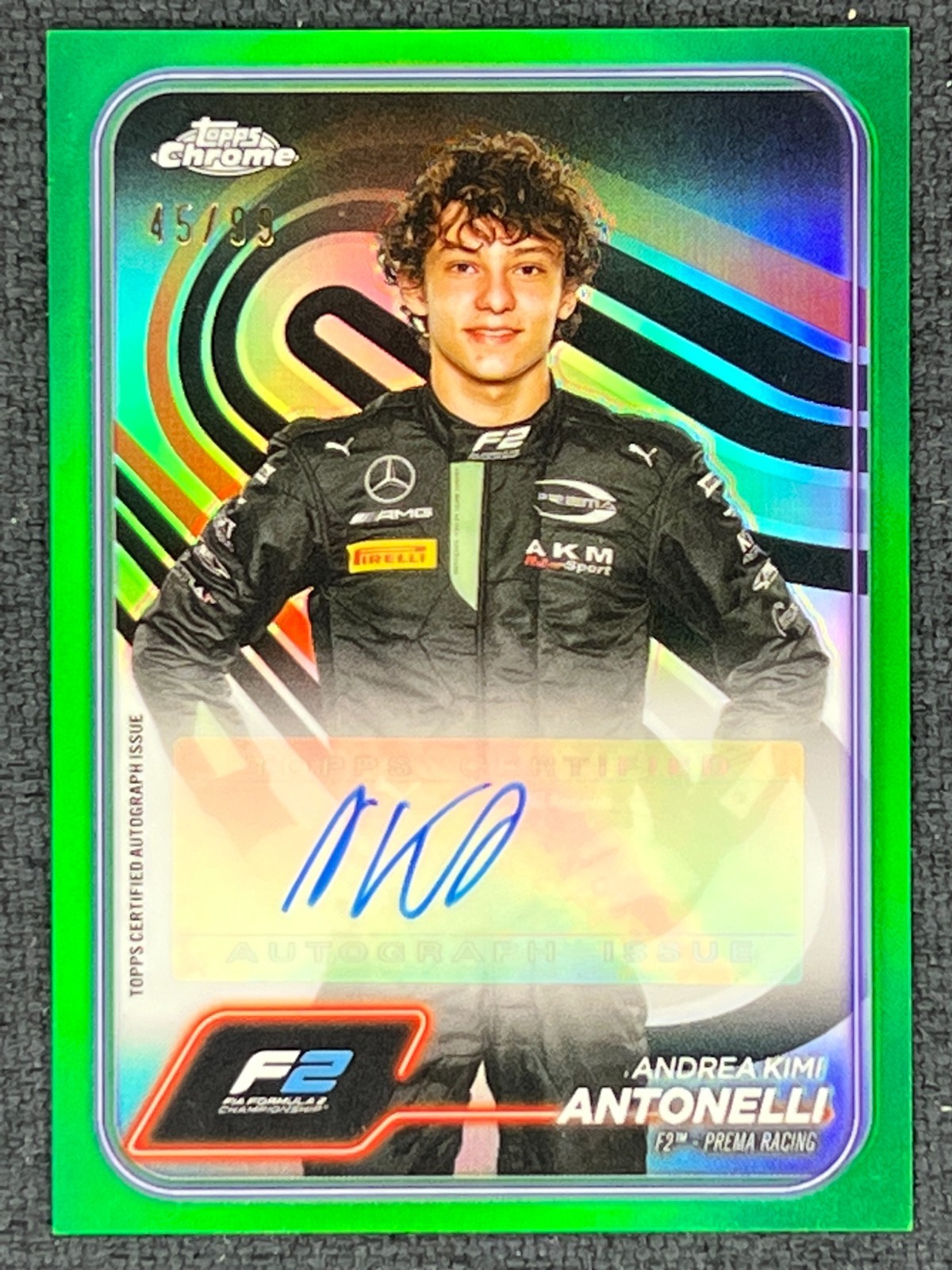 2024 Topps Chrome Formula 1 Green #CAC-ANT Andrea Kimi Antonelli F2 Auto 45/99