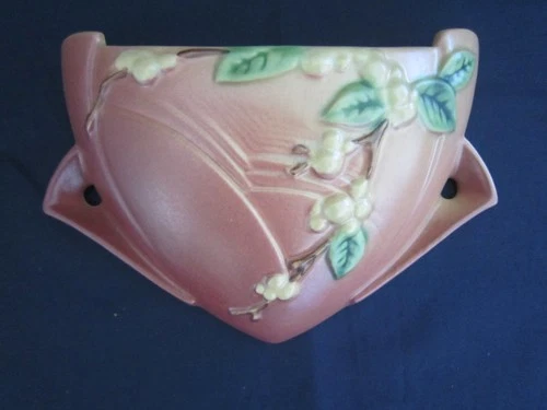 Vintage Roseville Pink Snowberry Wall Pocket IWP-8~Fair Condition