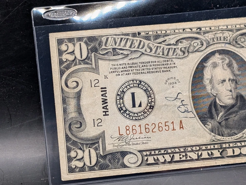 🔥 $20 1934 A HAWAII FEDERAL RESERVE NOTE HAWAIIAN WWII EMERGENCY ISSUE CURRENCY - Image 3 of 4