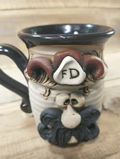 Tiegland Bradford Fire Dept Ugly Face Mug FD Stoneware Pottery Mustache Cup 3D