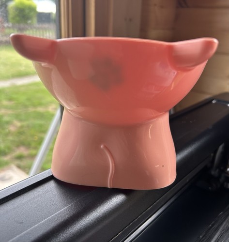 Pink Raised Cat/Kitten Feeding Bowl. With Cute Ears & a Tail! - Picture 3 of 3