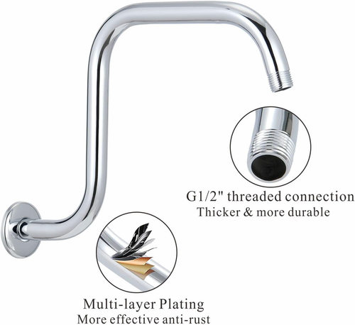 13 Inch Shower Head Extension Arm with Flange, S Shaped Shower head Riser Pipe - Picture 3 of 12