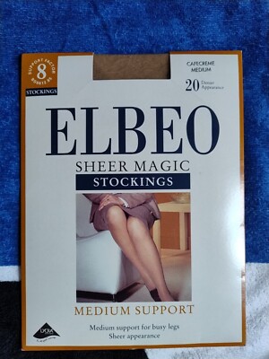 Elbeo Sheer Magic Stockings 20 Den Medium Support, Size Medium in Cafecreme.