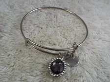 Silvertone Rhinestone Charm Expandable Bangle Bracelet (D56)