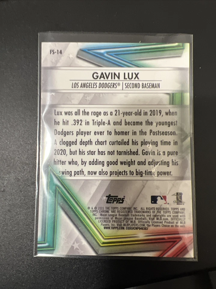 2021 Topps Chrome FS-14 Gavin Lux Los Angeles Dodgers Baseball Card - Image 2 of 2