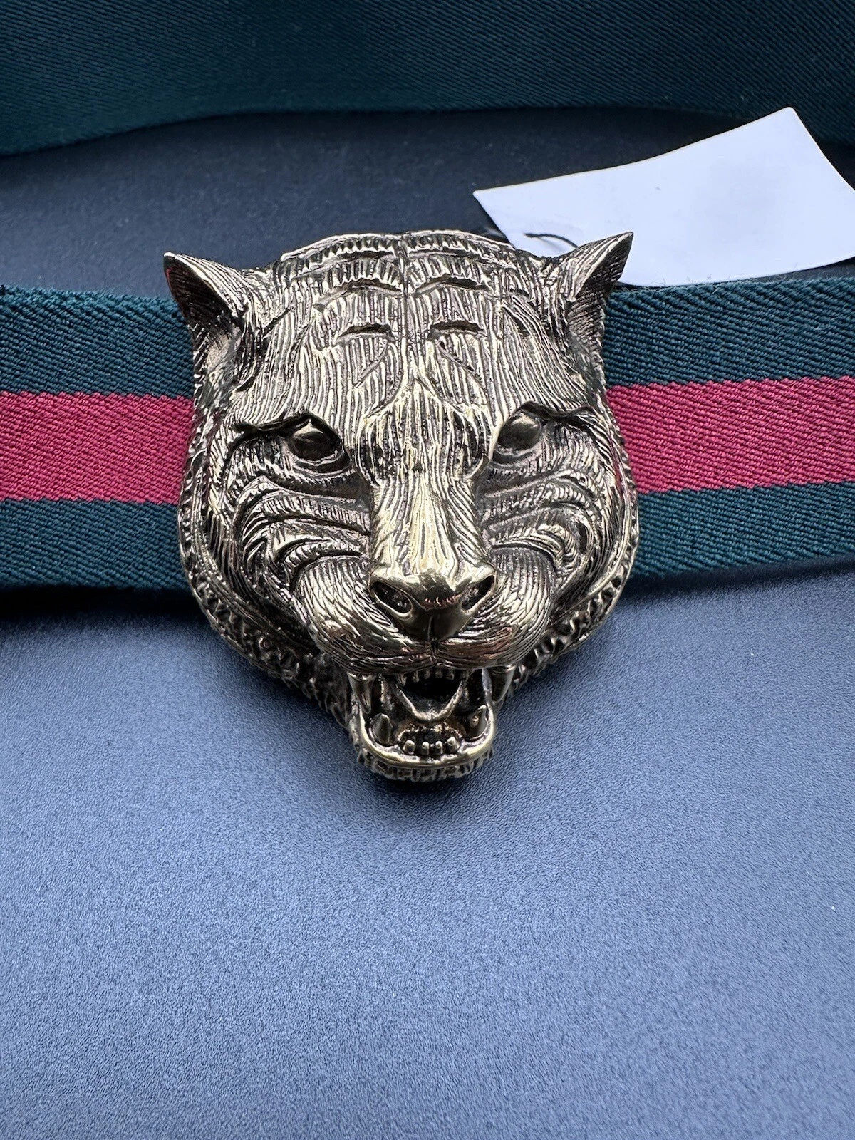 BOUCLE EN LAITON FÉLIN GUCCI TIGRE OR TOILE 75 CM AUTHENTIQUE