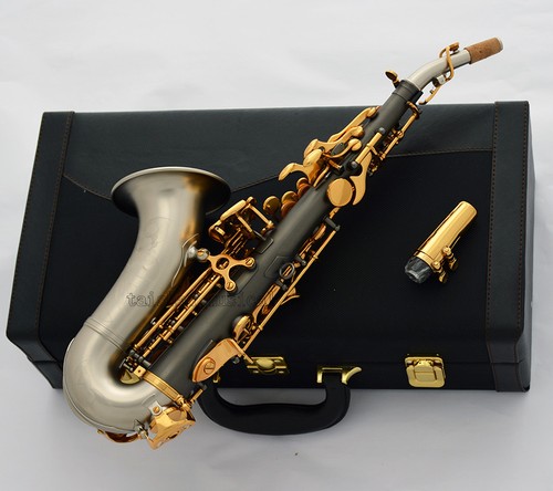 Customized Matte Curved Soprano Saxophone new Sax Black silver nickel free ship - Picture 4 of 5