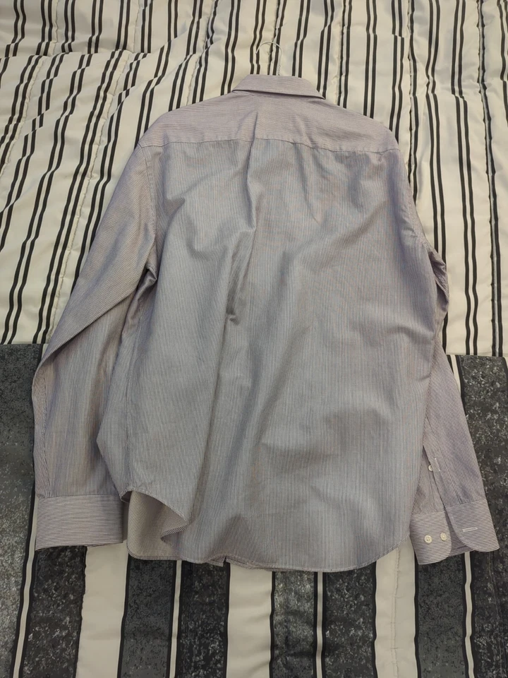 Emporio Armani Men's Dress Shirt Sz 17 Striped Blue White Modern Fit Long Sleeve - Image 3 of 4