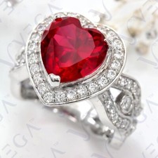 5.25Ct Heart Shape Natural Red Ruby Diamond Wedding Ring 18K White Gold Plated