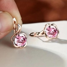 Fashion Pink Sparkling Zircon Earrings Wedding Party Accessory Women Girls Gift