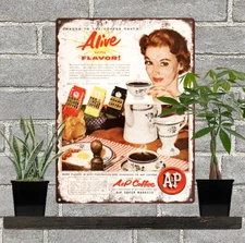 1955 A&P Grocery Coffee Blue Onion Kitchen Decor Metal Sign Repro 9x12" 60425