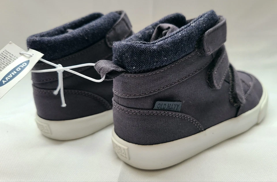 Old Navy New Casual Boys Shoes Size 10C High-Top Fastener Straps Gray White - Image 4 of 4